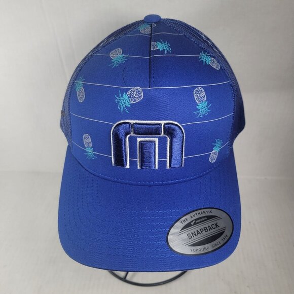 Travis Mathew Blue Big Bend Snapback Pineapple Mesh Back Trucker Hat - Picture 1 of 7